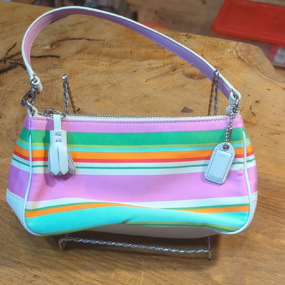 Coach Pink and Green Striped Mini Bag